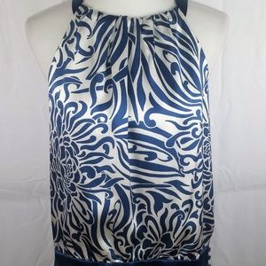 Ann Taylor Size 6 Sleeveless Blouse Blue Ivory